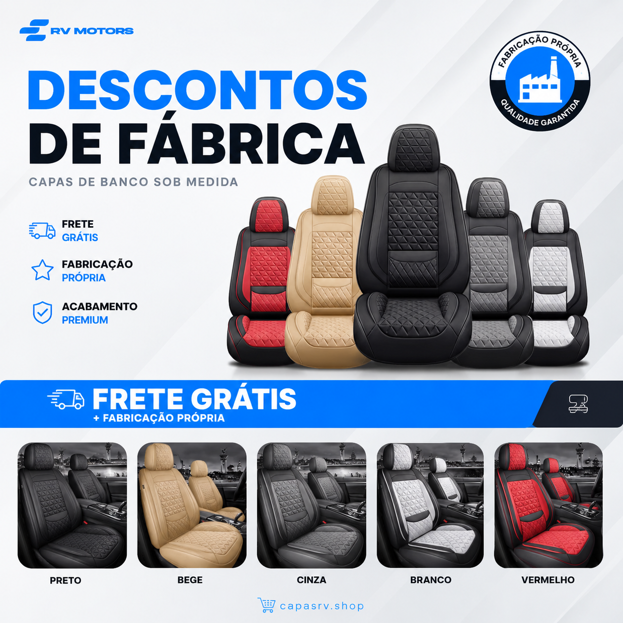 Capa de Banco Premium RV MOTORS — fabricacao propria sob medida